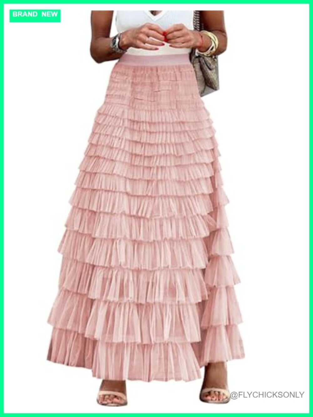 Women's Long Maxi Tulle Skirt A-Line High Waisted Tiered Layered Mesh Ruffle